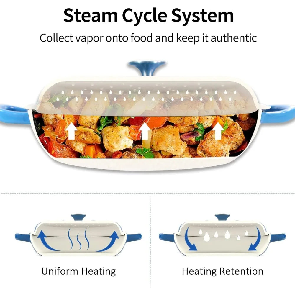 4.5L Dutch Oven Soup Pot Cast Iron Casserole Braiser  Casserole Skillet with Lid and Dual Handles Dutch Oven Baking