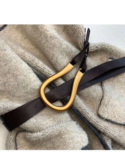 Fashion Woman Belt High Quality Casual Light Horseshoe Buckle Large U-shaped Luxury Personality Curve Designer Belt Women LB2237