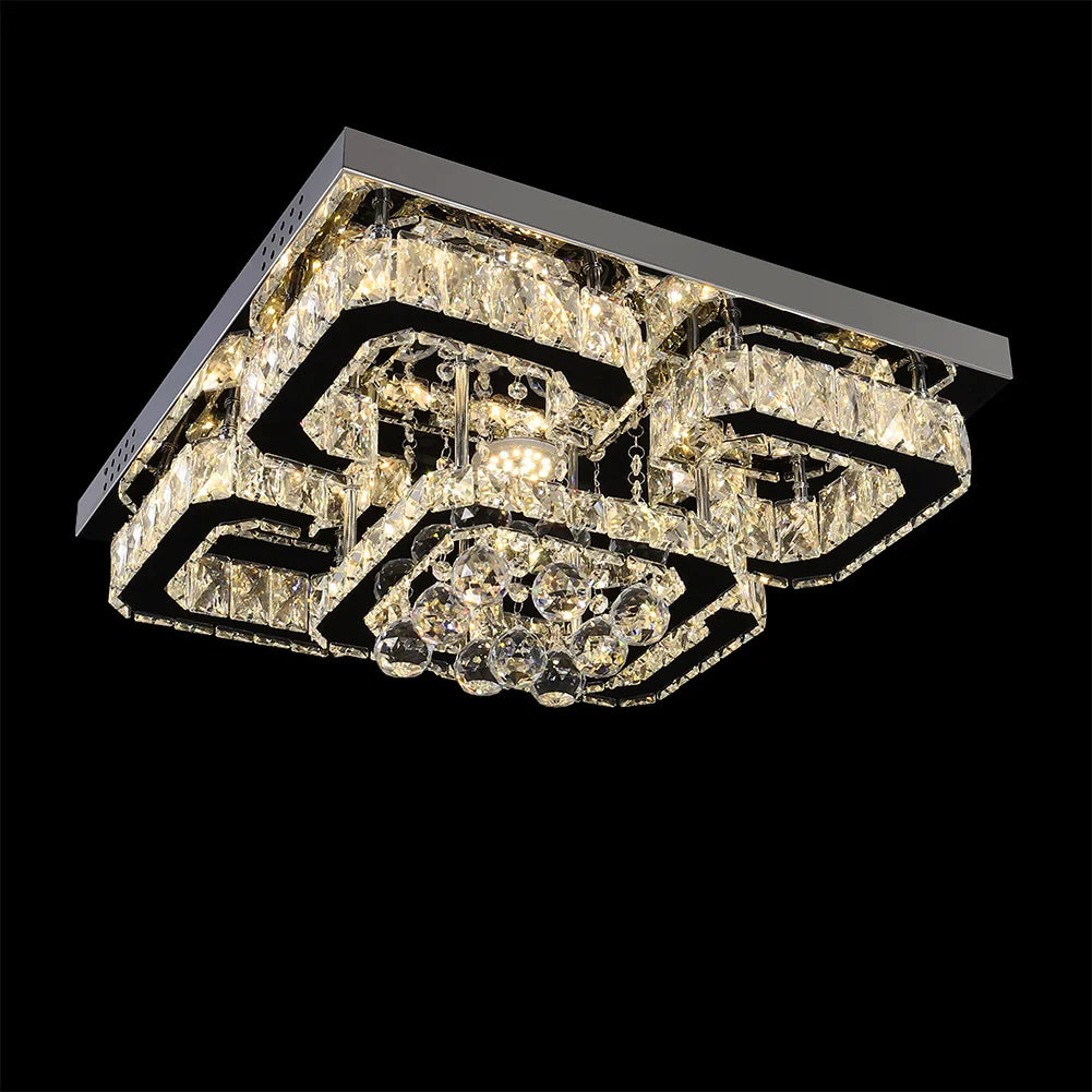 KOMORE Modern Fancy Crystal LED Flush Mount Ceiling Light Fixture, 68 W Cool White / Stepless Dimming for Office, Living Room
