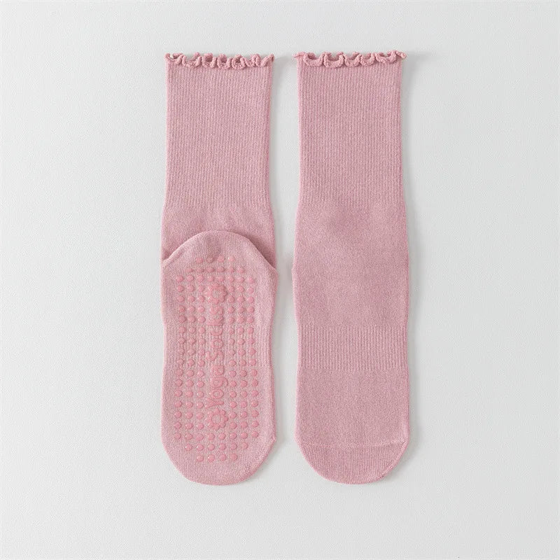 Yoga socks, boneless mid tube socks, sports anti slip thin fit, fitness Pilates combed cotton women's socks