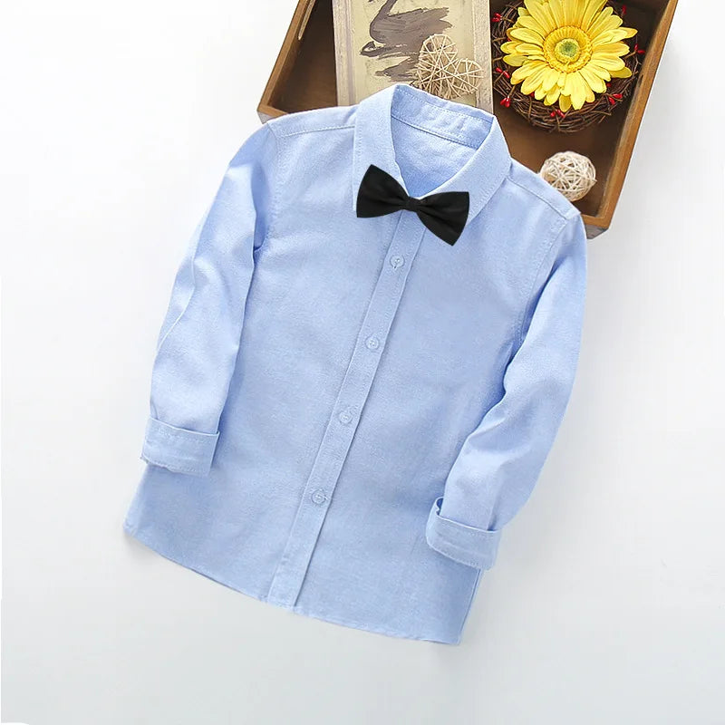 Boys White Black Long Sleeve Formal Shirt - Kids School Uniform Party Performance Blouse | Ages 1-12+