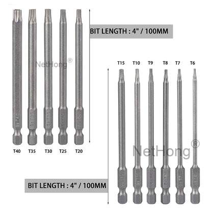 11Pcs Long Reach Torx Star Hex Security Bit Set Tamper Proof Screwdriver Bits