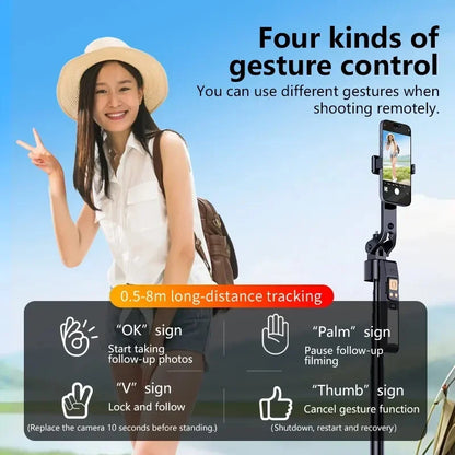 LISCN 1.8m 360 Gimbal Selfie Stick AI Intelligent Auto Face Tracking Tripod Stabilizer Phone Tripod with LED Fill Light