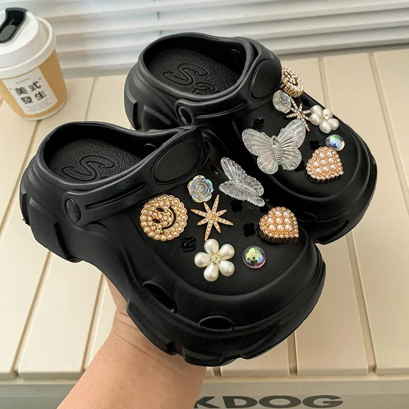 Children's Slippers for Home Black White Versatile Girls Summer EVA Outdoor Beach Slippers Fashion Elegant Kids Princess Shoes