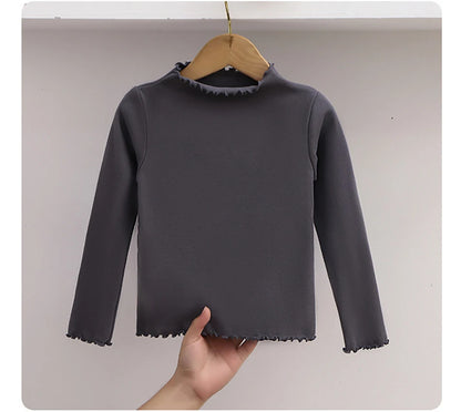 Girls Long Sleeve T-Shirt - Black Ruffle Edge Autumn Winter Base Layer