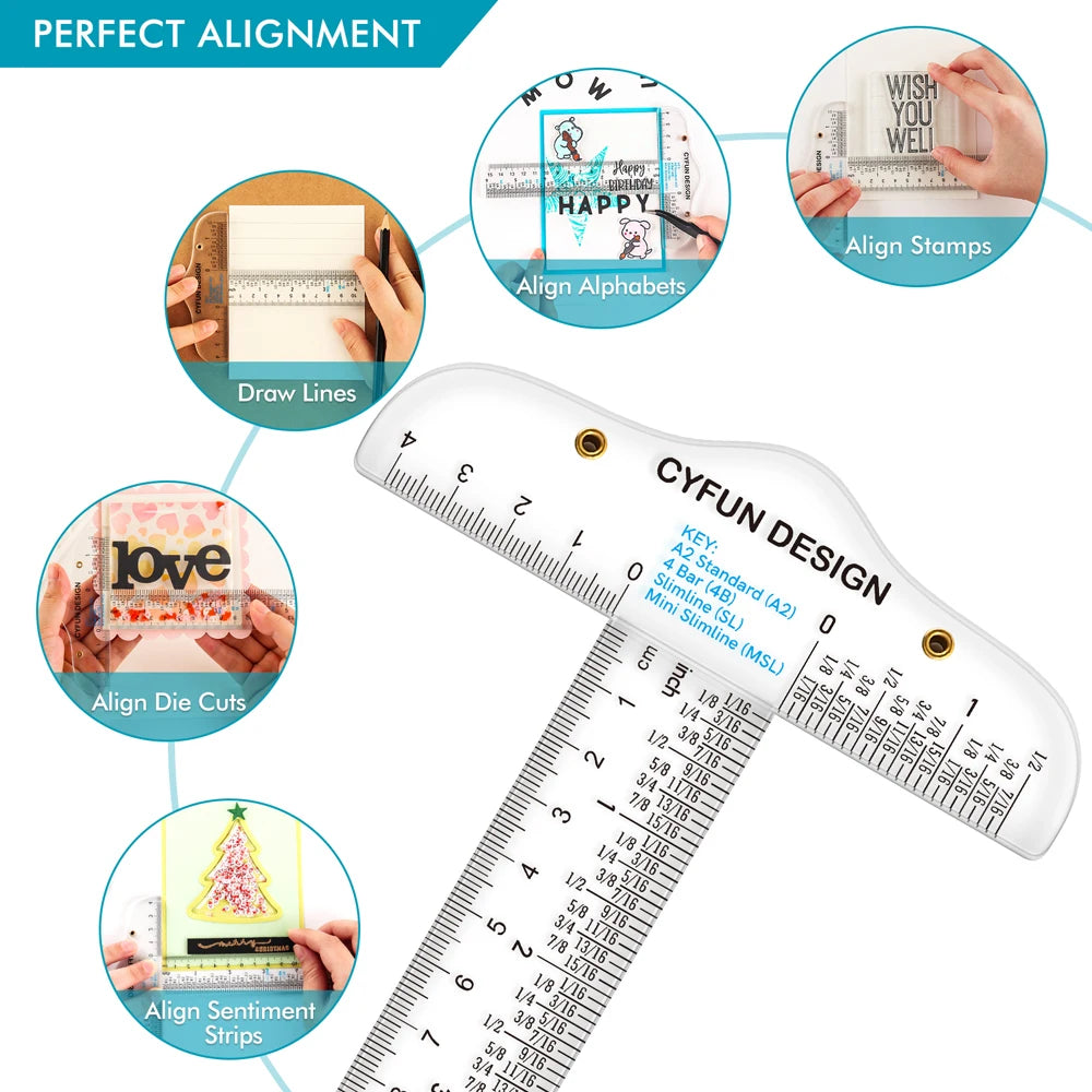 1pc 6" Acrylic T-Square Ruler Cm/inch Double Side Scale Measuring Tool for Easy Reference Positioning Cardmaking Crafting Tools