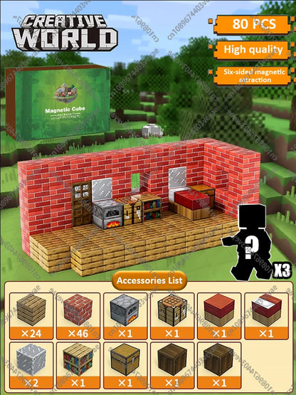 Magnetic Building Blocks Mine World Magnet Cube Set STEM Montessori Sensory Toy for Kids Boys Girls Ages 3+ DIY Model Children