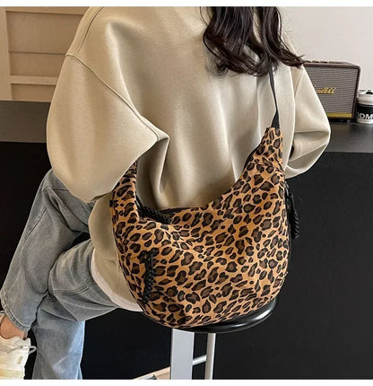 Leopard Print Crossbody Bags for Women Corduroy Casual Shoulder Tote Bags Ladies Sac A Main Femme Designer Luxury Handbags 2024