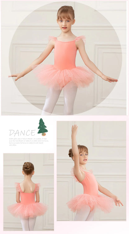 Girls Ballet Leotards Ballet Tutu Dress For Kids Dance Clothes With Skirt Gymnastics Dancewear Balleriana Clothes Short Sleeves