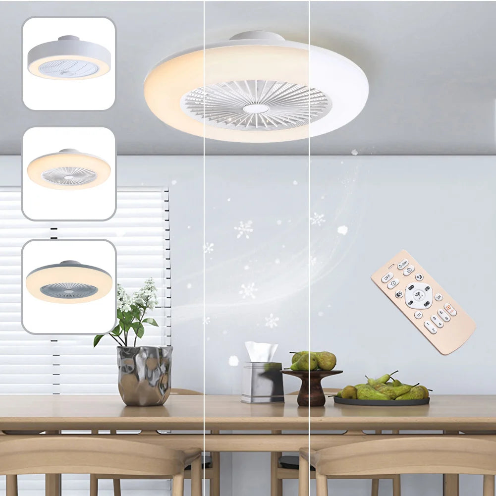 KOMORE Round Acrylic LED Ceiling Light Fan with Remote Control 3 Colour Temperature for Office, Living Room, Bedroom