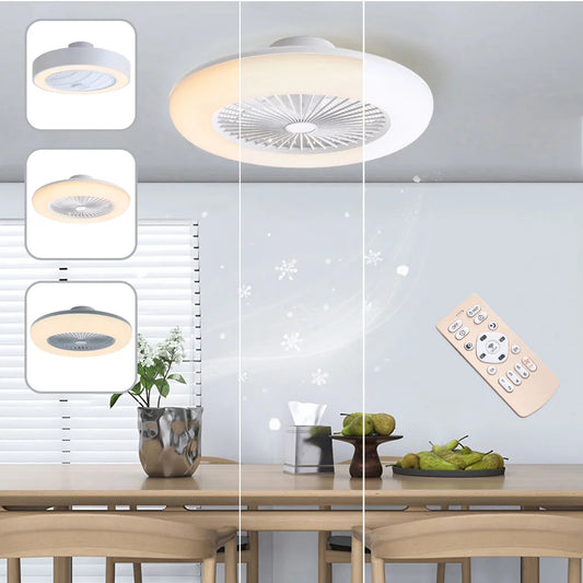 KOMORE Round Acrylic LED Ceiling Light Fan with Remote Control 3 Colour Temperature for Office, Living Room, Bedroom