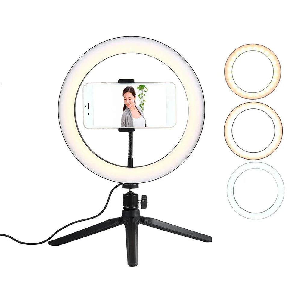 10" 26cm Dimmable LED Ring Light Kit with Tripod – 120 Beads USB Selfie & Live Streaming Lamp for Photography, Video & Makeup