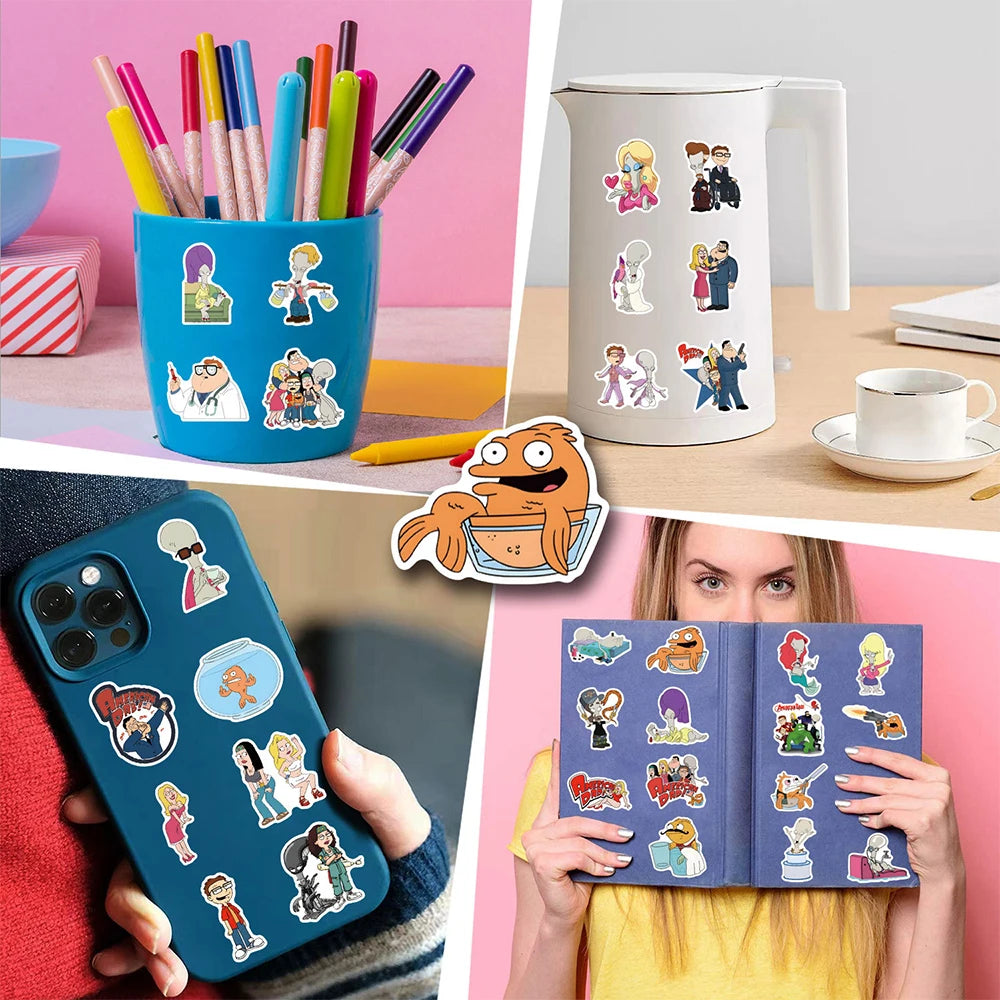 10/30/55pcs Funny Disney Anime American Dad Stickers Cartoon Kid DIY Decals Toy Skateboard Notebook Phone Case Graffiti Sticker