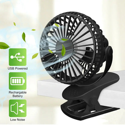 Clip On Fan USB Rechargeable Mini Coog Desk Baby Stroller Portable Handheld