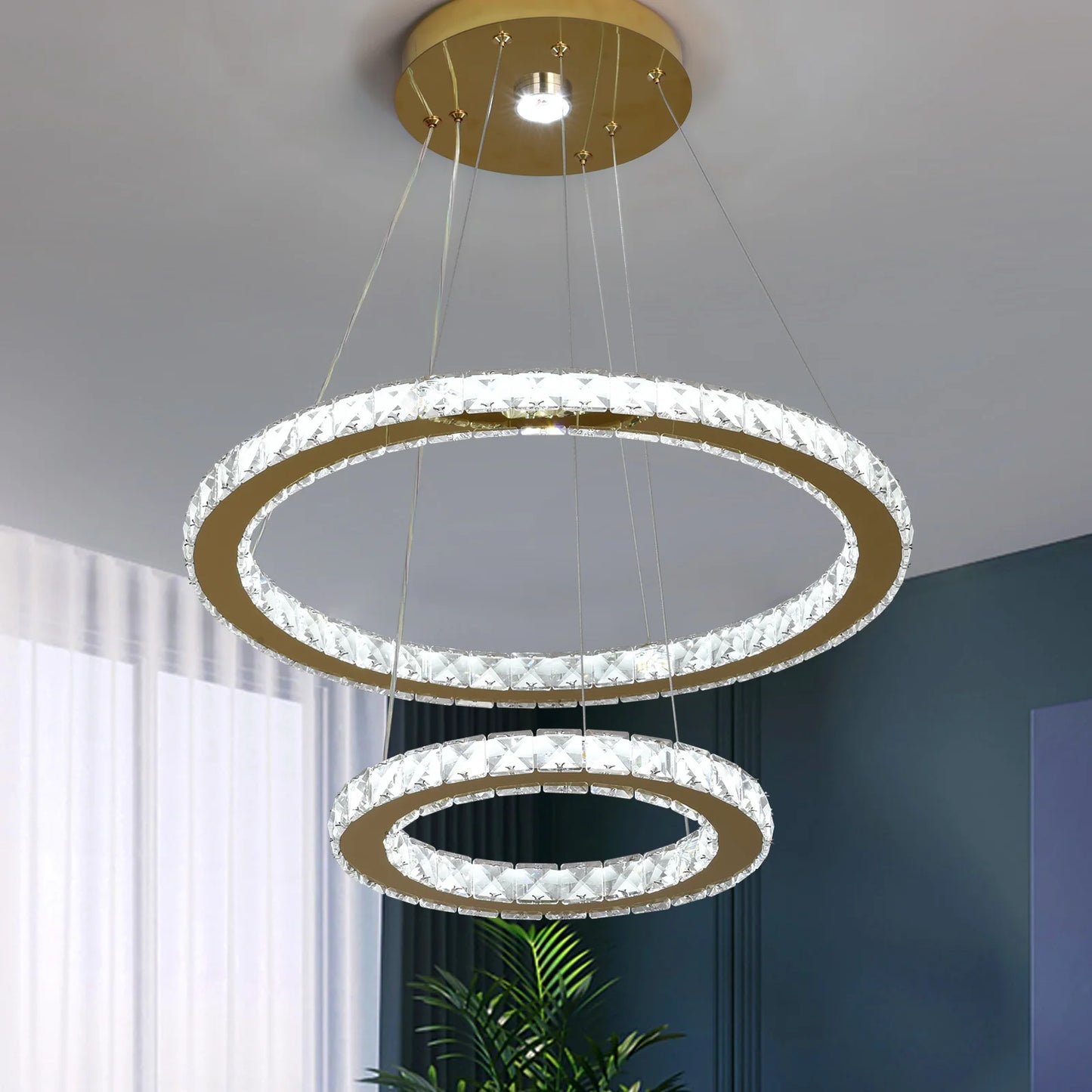 Crystal Pendant Light Living Room Remote Control Gold Chrome Lustre Ceiling Chandeilers Lamp for Bedroom Home Decoration Luminai