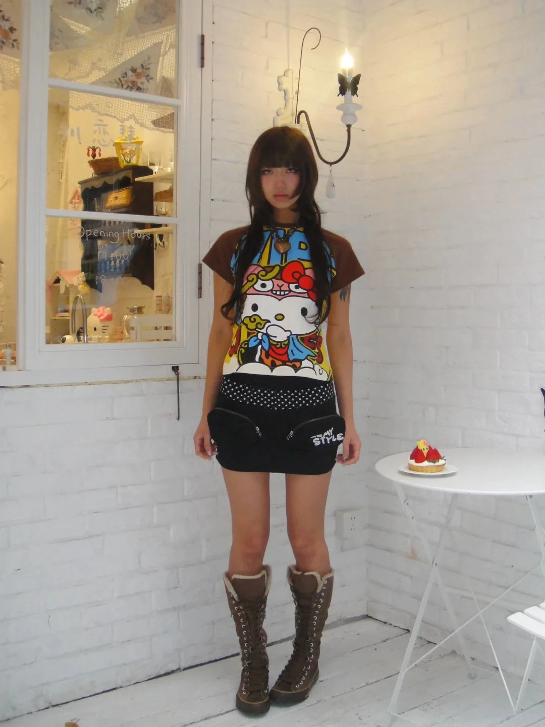 Sanrio Hello Kitty New Anime Fashion Short Tops Y2k Summer Cute Tees Cartoon Printed High Street Gothic Short Sleeve T-shirts