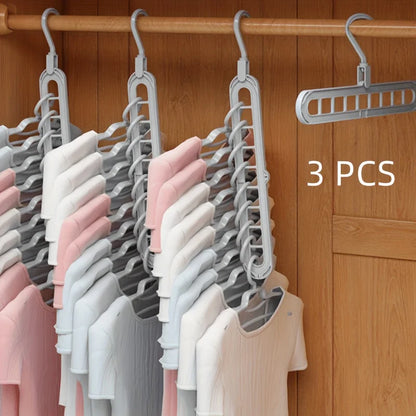 3-Pack Space Saving Foldable Hangers - Heavy Duty 9-Hole Plastic Clothes Organizer for Closet & Wardrobe