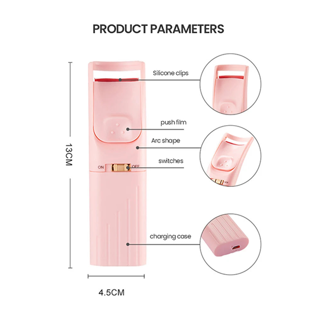 Electric Heated Eyelash Curler USB Rechargeable Eyelashes Curler Quick Heating Natural Eyelash Curler Long Lasting Makeup