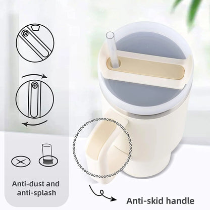 Isolierbecher mit Griff, 1200 ml, aus Metall und Edelstahl, Vakuum-Tragbecher mit Strohhalm, großer Thermobecher für heißen und kalten Kaffee