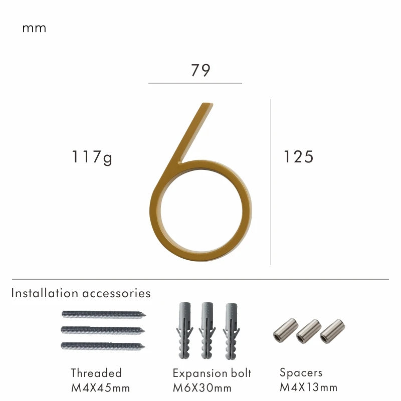 Nurlin 5 inchs 125mm Luxury Address Big House Numbers Modern Gold Black Silver Floating Signage Outdoor Digits Mailbox Sign
