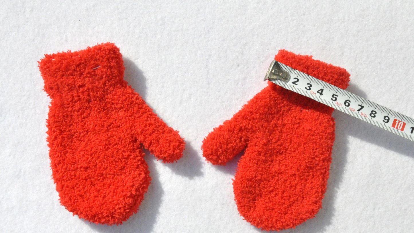 Baby Short Gloves Winter Coral Fleece Children Solid Knitted Plush Furry Full Finger Mittens Autumn Hand Warmer 1-4 Years Old