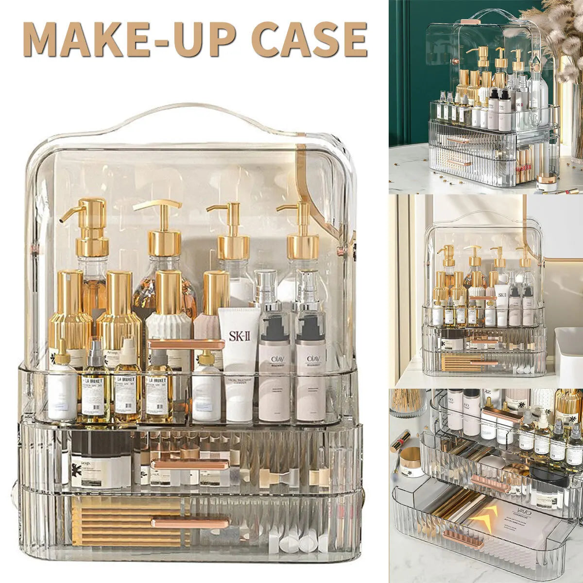 2025 Large White Cosmetic Skincare Organiser Make-Up Storage Case 2 Drawers Box