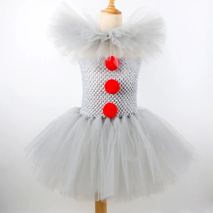 80s 90s Clown Tutu Dress with Gloves Hair Pin Pennywise Role Play Joker Costume Halloween Creature It Cosplay Girls Doll Cosplay