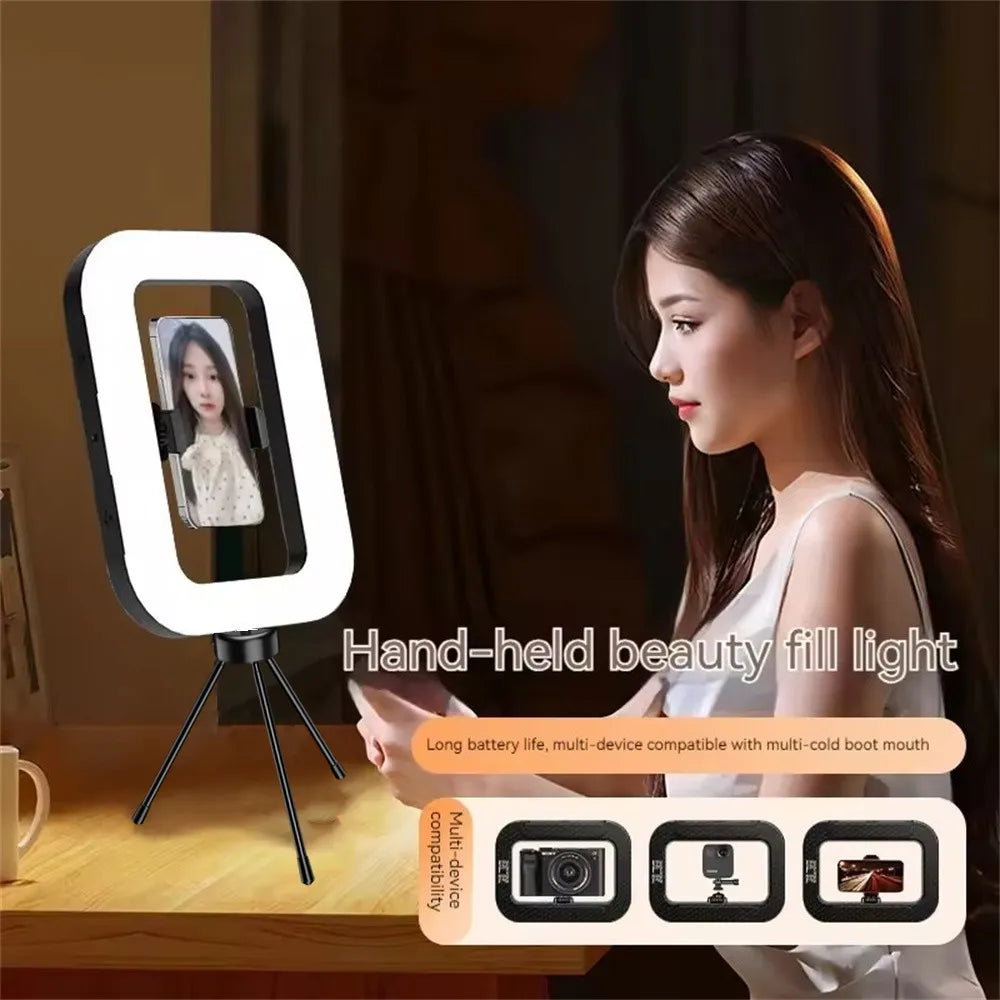VBNBV New Handheld Ring LED Rechargeable Fill light Portable Mobile Phone Live Broadcast Photography Desktop Selfie Light ﻿