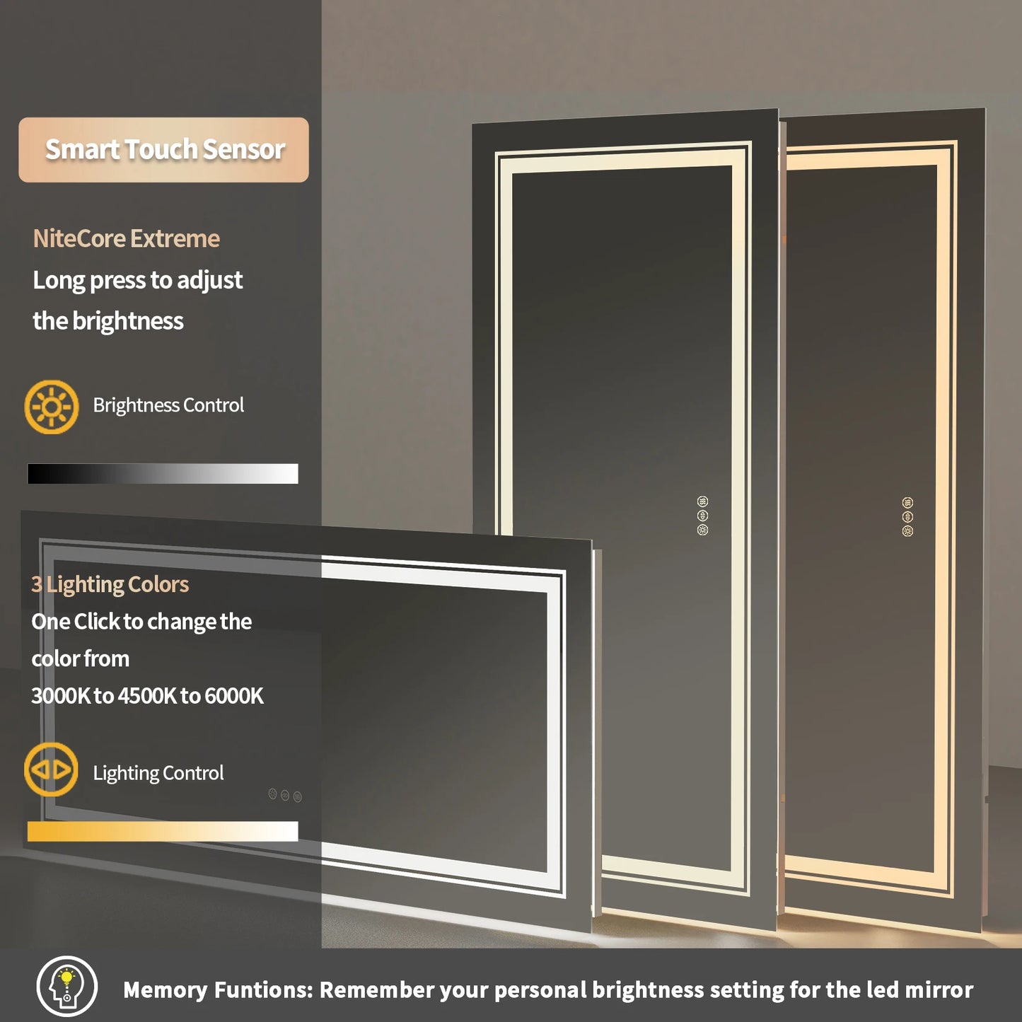 Jumbo-Large Illuminated LED Bathroom Mirror, Front and Backlit Lights, Wall Mounted, Touch Anti-fog Vanity Mirror