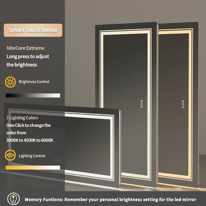 Jumbo-Large Illuminated LED Bathroom Mirror, Front and Backlit Lights, Wall Mounted, Touch Anti-fog Vanity Mirror