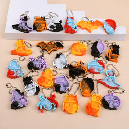 Halloween Fidget Toys Keychain - Mini Pop Pumpkin Spider Party Favors for Kids & Adults (10/20/30 Pack)