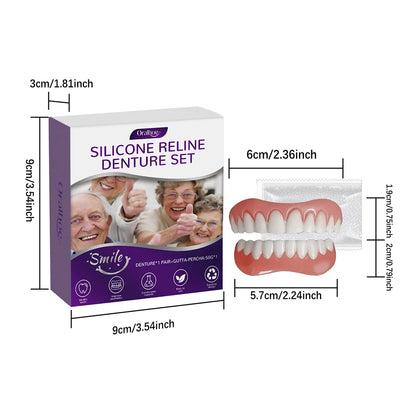 Silicone Reline Denture Set Wear-Resistant Soft Dentures False Teeth Non-Toxic Teeth Upper and Lower Set for Men Women