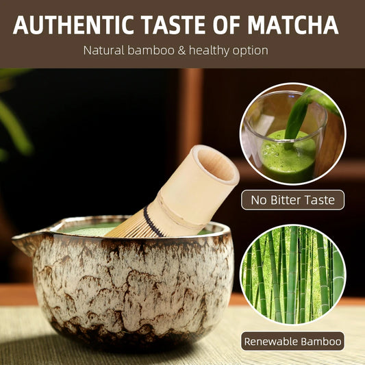 6PCS Japanese Matcha Tea Set Safe Bamboo Whisk Teaspoon Tea Sets Matcha Bowl Matcha Whisk Holder for Tea Lovers Tea-Making Tools