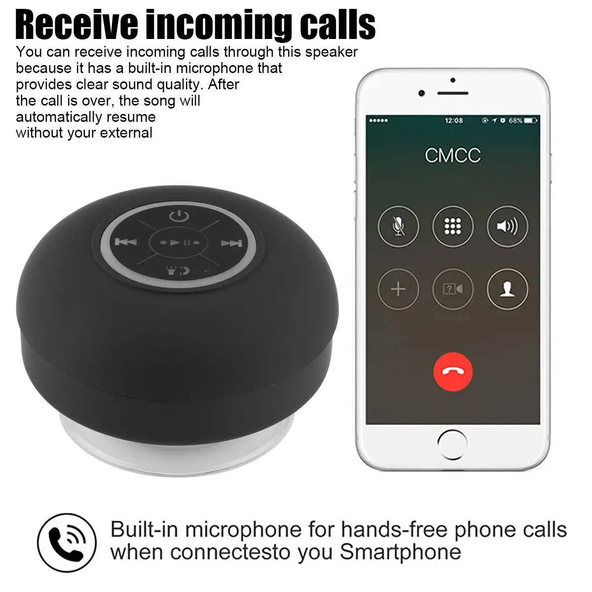 Portable Wireless Bluetooth Speaker Waterproof Suction For Shower Bathroom Black
