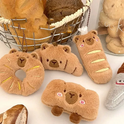 Cartoon Capybara Pendant Decoration Soft Plush Bread Key Chain Plush Stuffed Croissant Food Plush Keychain Hanging Accessory