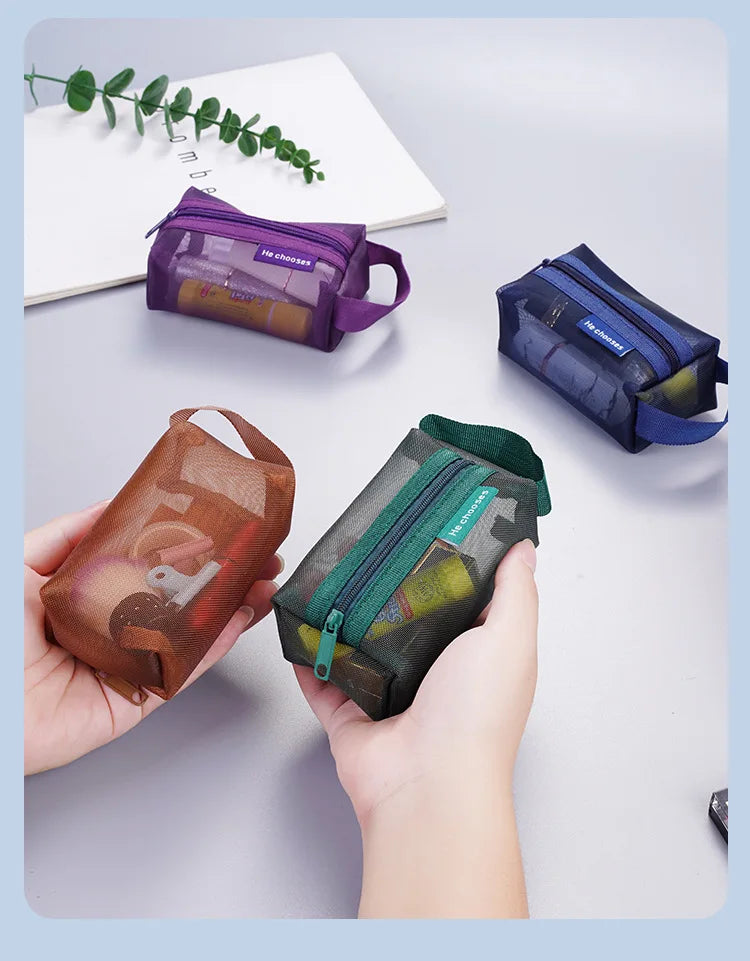 Dark Series Vintage Three-dimensional Square Nylon Mesh Coin Purse Pouch Large Capacity Key Lipstick Earphone Organizer Card Bag