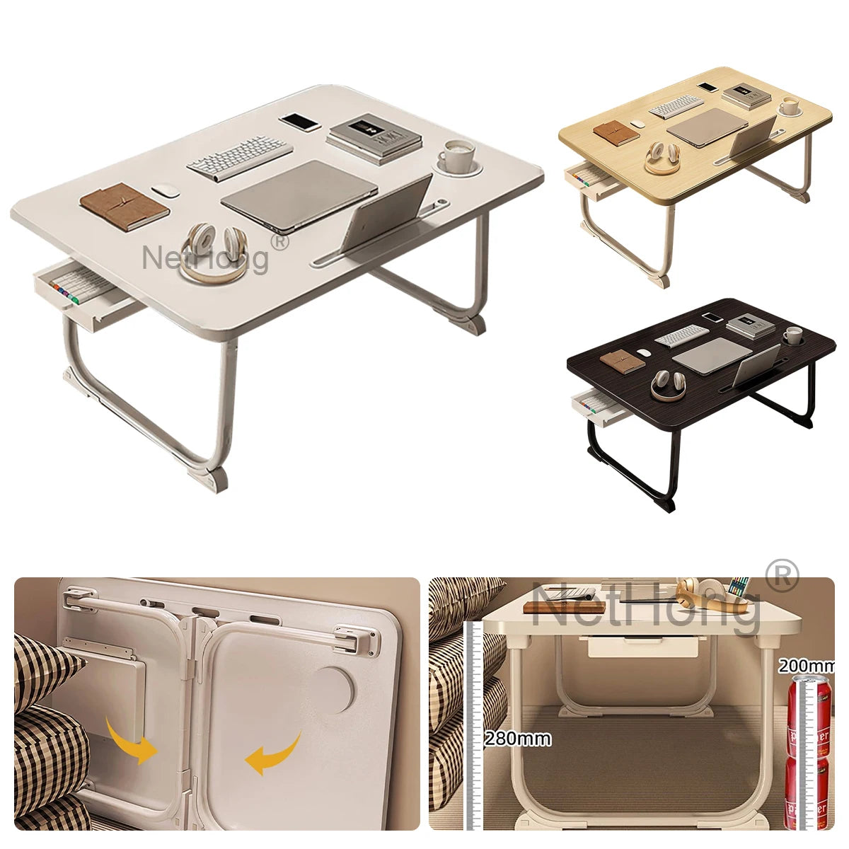 Folding Laptop Desk for Bed Tray Table Desk Bed Sofa Laptop Portable Lap Desk With tablet slot and cup holder Table support