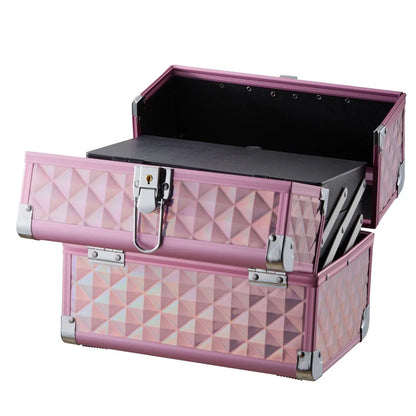 Modishion Professional Makeup Case Portable Makeup Case 2 Trays with Mirror Makeup Tool Storage Box Travel Makeup Case