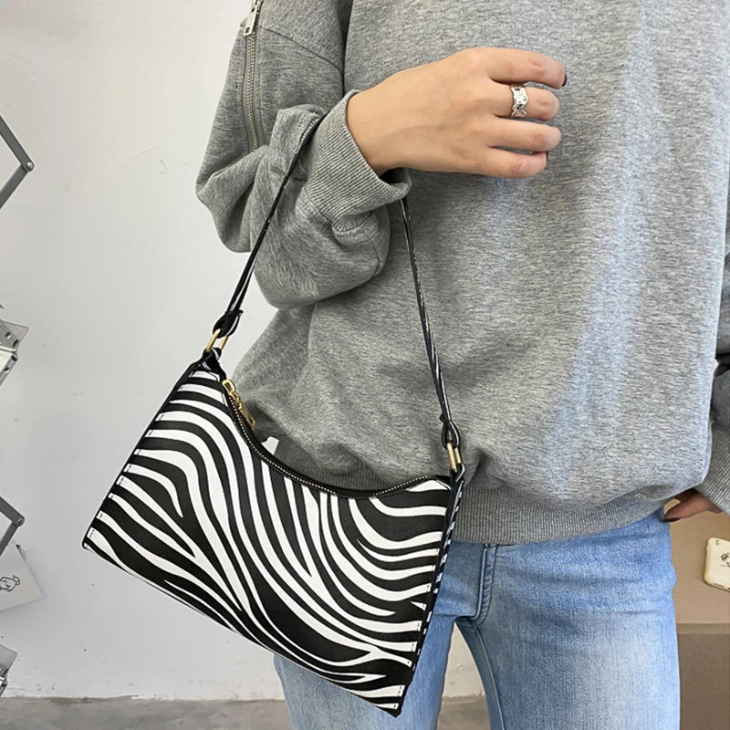 Fashion Zebra Print Women Luxury Handbag PU Leather Simple Underarm Shoulder Bags Female Daily Design Clutch Totes Purse Pouch