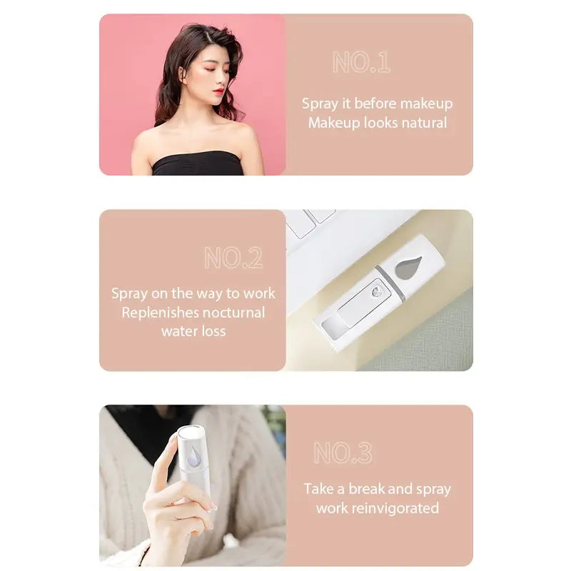 OREADEX Mini Nano Mist Sprayer Cooler Facial Steamer Humidifier USB Rechargeable Face Moisturizing Nebulizer Beauty Skin Care