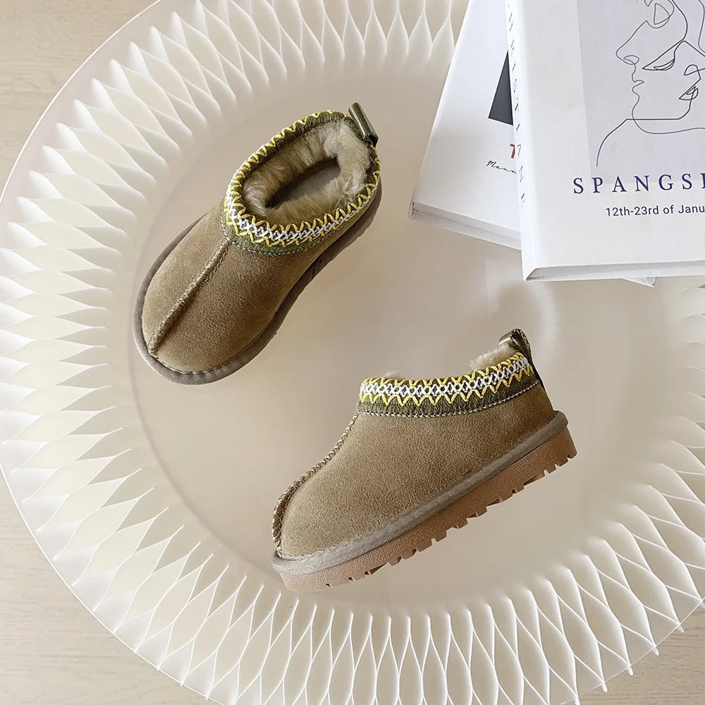 Kids Winter Slippers - Luxury Fur Lined Non-Slip Indoor Boots for Boys & Girls