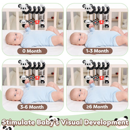 Newborns Spiral Hanging Activity Stroller Toy Baby Carseat Toy Black & White Lion Koala Rattle  for Crib Mobile Sensory Toy Gift