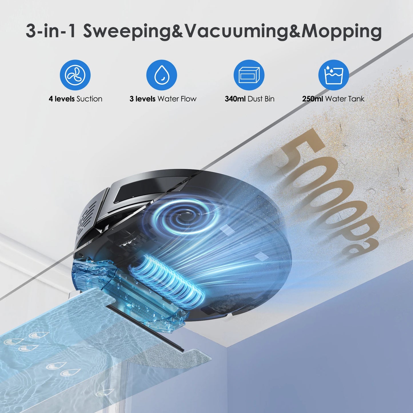 Lubluelu L15 Robot Vacuum And Mop Combo 5000Pa, Robot Vacuum, Auto-Charging, 5 Maps, 30 No-go Zones, 3 In 1 Robot Vacuum Cleaner