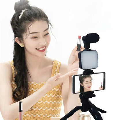 Smartphone Vlogging Kit With Tripod Phone Holder Mini Microphone LED Fill Light Starter For Live Stream Video YouTube