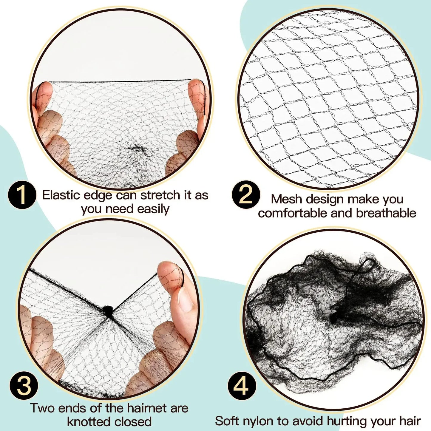 20 invisible hairnets and 40 U-shaped hair clips, suitable for women, ballet dancers, and flight attendants