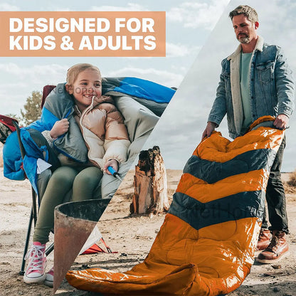 4 Season Single Sleeping Bags Camping Rectangular Envelope Zip Up Kids Adult