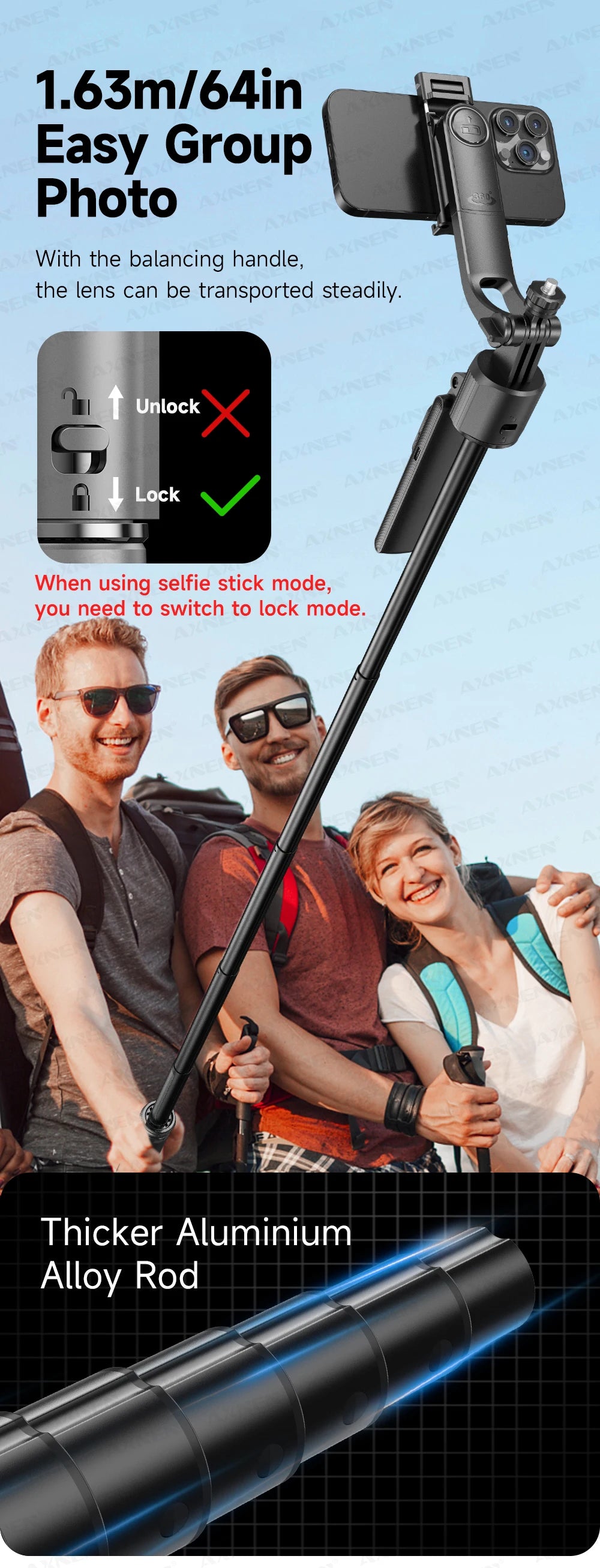 1630mm/64in C17 Tripod Selfie Stick 360° Auto Rotation Shooting Quadruped Phone Stand Face Track Bluetooth Remote Control Tripie
