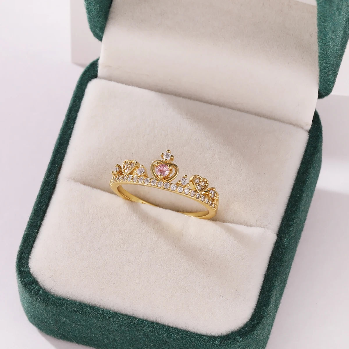 Pink Zircon Bow Heart Rings For Women Gold Plated 18K Plated Adjustable Heart Ring 2026 Trend Wedding Aesthetic Jewelry Gift