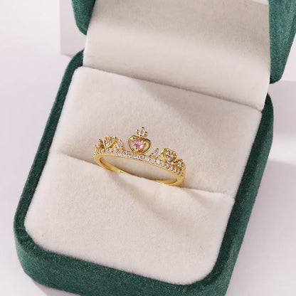 Pink Zircon Bow Heart Rings For Women Gold Plated 18K Plated Adjustable Heart Ring 2026 Trend Wedding Aesthetic Jewelry Gift