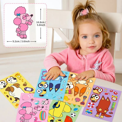 6/12/18Pcs Bluey Anime Cartoon Dog Puzzle Stickers Cute Children DIY Color Puzzle Education Stickers Kids Funny Toys Gift